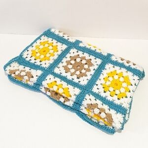 Handmade Hand knit granny square baby blanket 34”x40”